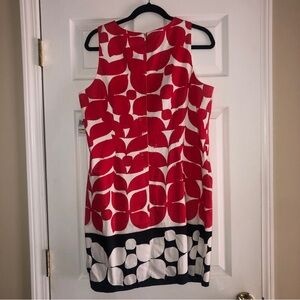 London Times Red and White Sleeveless Midi Shift Dress with Black Hem
